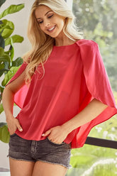 BiBi Woven Top With Fold Over Back Detail RED CORAL OutfitFlow