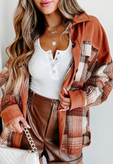 Plaid Button Up Long Sleeve Jacket Terracotta OutfitFlow