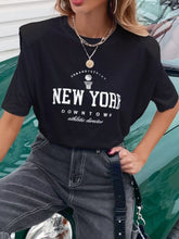 Letter Round Neck Half Sleeve T-Shirt Black OutfitFlow