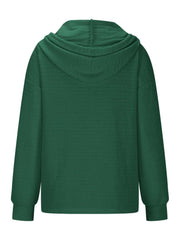 Drawstring Quarter Button Long Sleeve Hoodie OutfitFlow
