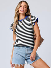 Mandy Contrast Round Neck Cap Sleeve Sweater Black White OutfitFlow