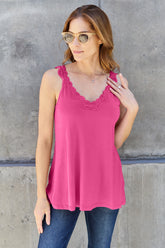 Basic Bae Full Size Lace Detail V-Neck Cutout Cami Pink OutfitFlow