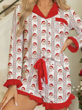 Christmas Santa & Stripes Ruffle Top and Shorts Set Deep Red OutfitFlow