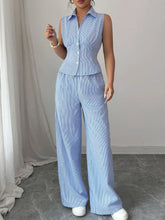 Striped Sleeveless Top and Pants Set Light Blue OutfitFlow