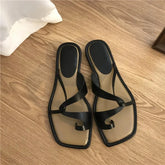 Toe Loop Flats Sandals Black OutfitFlow