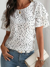 Polka Dot Layered Ruffled Short Sleeve Blouse White OutfitFlow