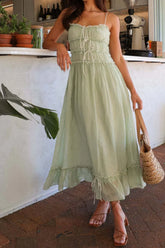 Ruffled Hem Frill Midi Cami Dress Light Green OutfitFlow