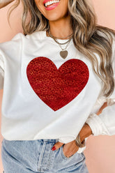 Valentine’s Day Heart Round Neck Long Sleeve Sweatshirt White OutfitFlow