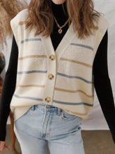 Striped Button-Down Sweater Vest Beige OutfitFlow