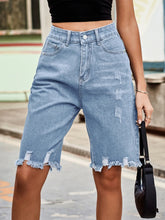 Raw Hem Denim Shorts Light Blue OutfitFlow