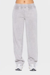 Mono B Elastic Waist Fleece Pants with Pockets Light Gray OutfitFlow