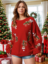Sequin Gingerbread Man Long Sleeve Sweatshirt Deep Red OutfitFlow