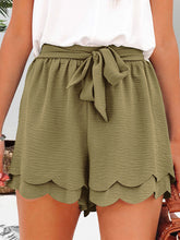 Tied Layered Scalloped Hem Shorts Moss OutfitFlow