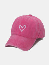 Embroidered Heart Washed Cotton Baseball Cap Hot Pink One Size OutfitFlow