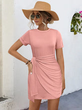 Round Neck Short Sleeve Mini Tee Dress Pale Blush OutfitFlow