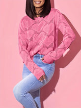 Heart Round Neck Long Sleeve Sweater Pink OutfitFlow