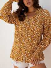 Floral Ruffled Bubble Sleeve Tie Neck Blouse Floral OutfitFlow