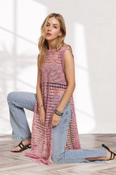 ADORA Multi Color Crochet Tunic Top PINK OutfitFlow