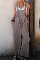 Corded Adjustable Straps Wide Leg Loose Overalls Mocha OutfitFlow