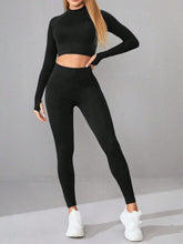 Mock Neck Long Sleeve Top and Leggings Active Set Black OutfitFlow