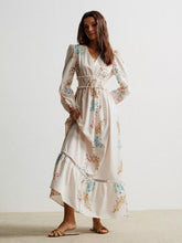 Floral Print Long Sleeve Maxi Dress with Smocked Waist Cream OutfitFlow