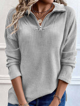 Full Size Quarter Zip Long Sleeve Top Light Gray OutfitFlow