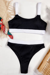 Color Block Scoop Neck Bikini Set Black OutfitFlow