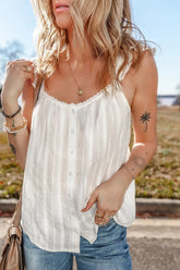 Lace Detail Ruffled Buttoned Loose Fit Tank Top White OutfitFlow