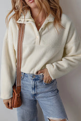 Sherpa Half Snap Long Sleeve Jacket Ivory OutfitFlow