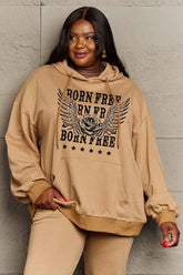 Simply Love Simply Love Full Size BORN FREE Graphic Hoodie Mocha OutfitFlow