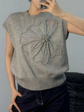 Flower Mock Neck Sweater Vest Grey OutfitFlow