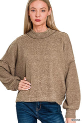 Zenana Brushed Melange Hacci Cropped Sweater MOCHA OutfitFlow