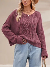 Textured Knit Round Neck Sweater Cerise OutfitFlow