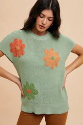 Annie Wear Large Flower Embo Dolman Sleeve Summer Sweater Top SAGE OutfitFlow