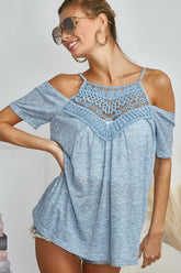 BiBi Front Crochet Lace Adjustable Strap Top Vintage Denim OutfitFlow