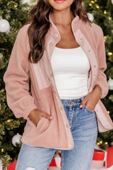 Snap Down Long Sleeve Sherpa Jacket Pale Blush OutfitFlow