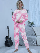 Shiny Tie-Dye Round Neck Top and Pants Lounge Set Blush Pink OutfitFlow