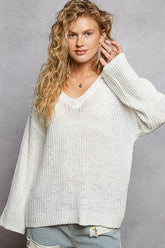 POL Oversized V-Neck Knit Top Ivory OutfitFlow