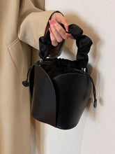 PU Leather Drawstring Bucket Bag Black One Size OutfitFlow