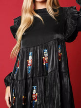 Christmas Ruffled Nutcracker Long Sleeve Dress Black OutfitFlow