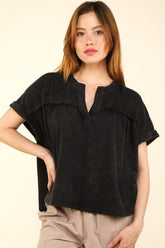 VERY J Nochted Short Sleeve Washed T-Shirt Black OutfitFlow