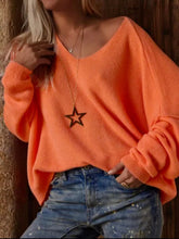 V-Neck Dropped Shoulder Sweater Tangerine OutfitFlow