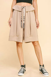 Davi & Dani Fold Over Waist Band Strap Detail Short BEIGE OutfitFlow