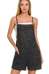 Zenana Washed Linen Knot Strap Rompers ASH BLACK OutfitFlow