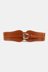 Wide Elastic Belt with Alloy Buckle Caramel One Size OutfitFlow