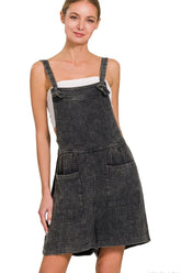Zenana Woven Double Gauze Acid Washed Romper ASH BLACK OutfitFlow