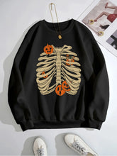 Halloween Skeleton Long Sleeve Sweatshirt Black OutfitFlow