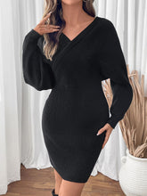 Perfee Surplice Long Sleeve Sweater Dress Black OutfitFlow