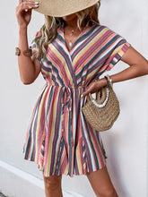 Striped Surplice Short Sleeve Dress Multicolor OutfitFlow