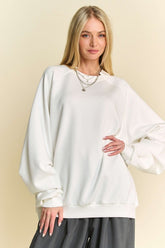Davi & Dani Round Neck Raglan Sleeve Sweatshirt White OutfitFlow